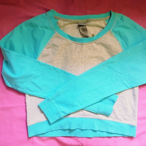 Champion Tops - Champion Crop Sweater Raglan Gray and Light Blue